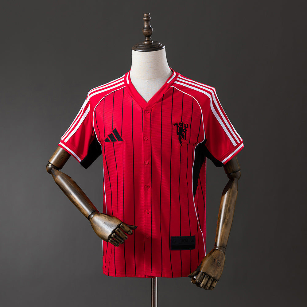M-U  25-26 US Pack Full-Button Baseball Jersey Red detail