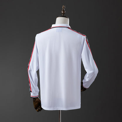 M-U 98-99 White Long Sleeve Retro Jersey