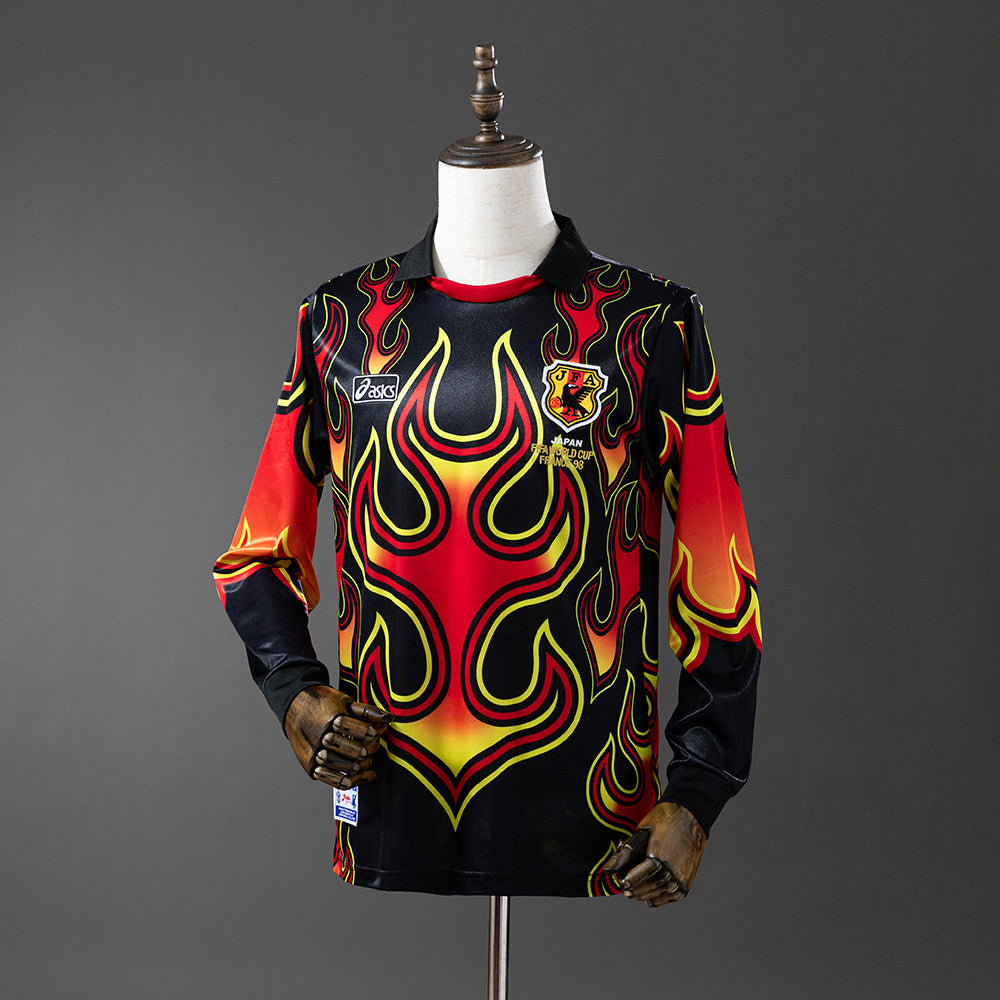 Japan 1998 Goalkeeper Black Fireworks Long Sleeve Retro Jersey detail