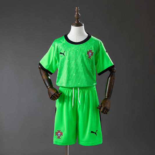 Portugal 2026 Fluorescent Green Kids Kit Jersey detail