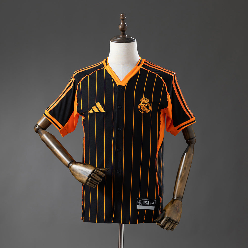 Real Madrid 25-26 Baseball - Black and Orange Striped Jersey detail
