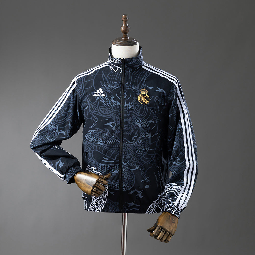 Real Madrid Reversible Jacket Windbreaker - Black&Black Dragon detail