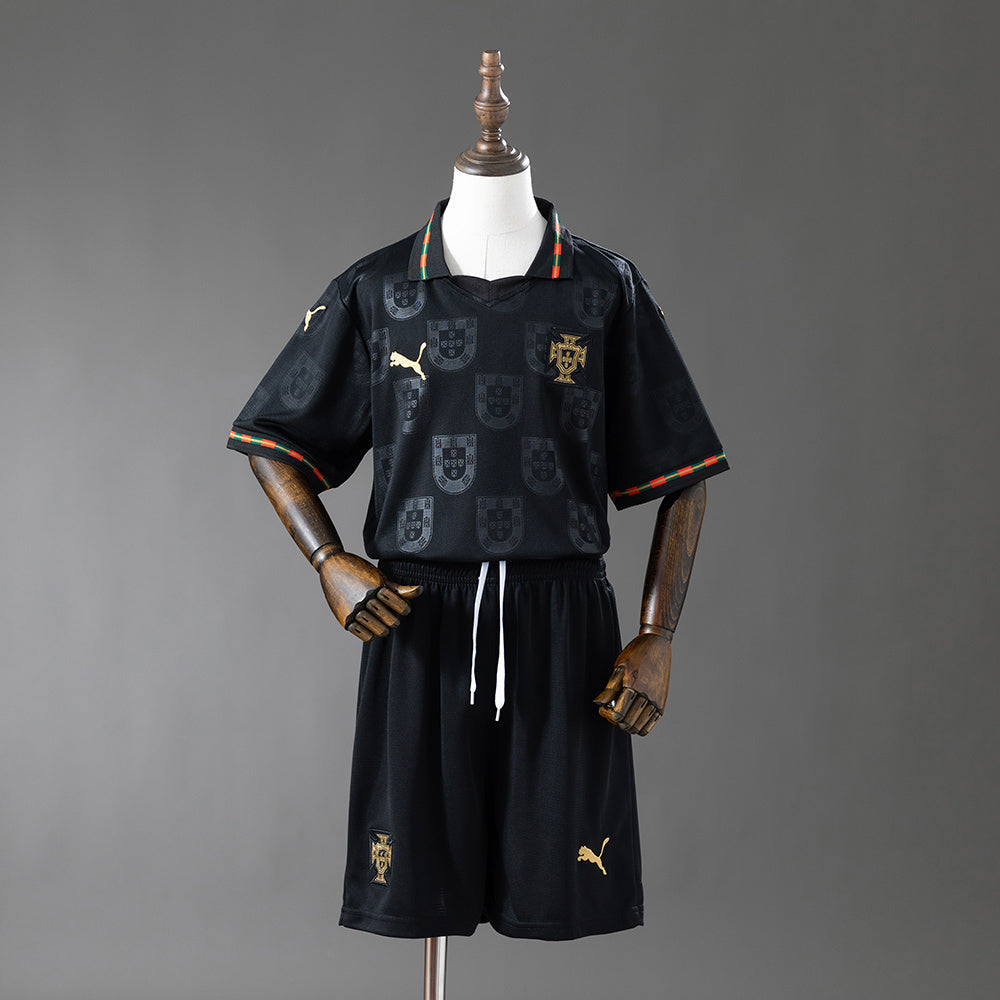 Portugal 2026 Black Kids Kit Jersey detail